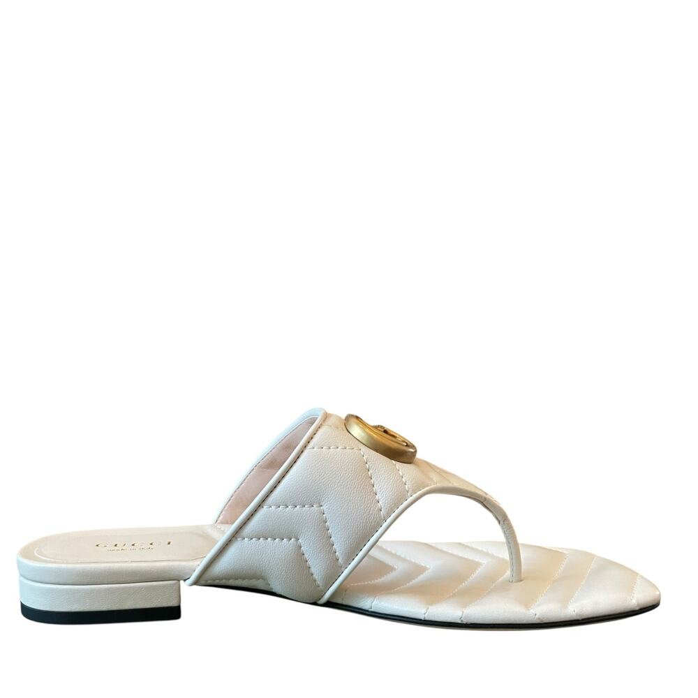 Gucci GG Marmont Matelasse Leather Flip Flop Sandals Cream White Sz 37.5 US 7.5 - Picture 6 of 16